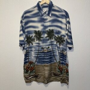 Pierre Cardin Shirt Men's Med Blue Floral Hawaiian Short Sleeve‎ Button Front